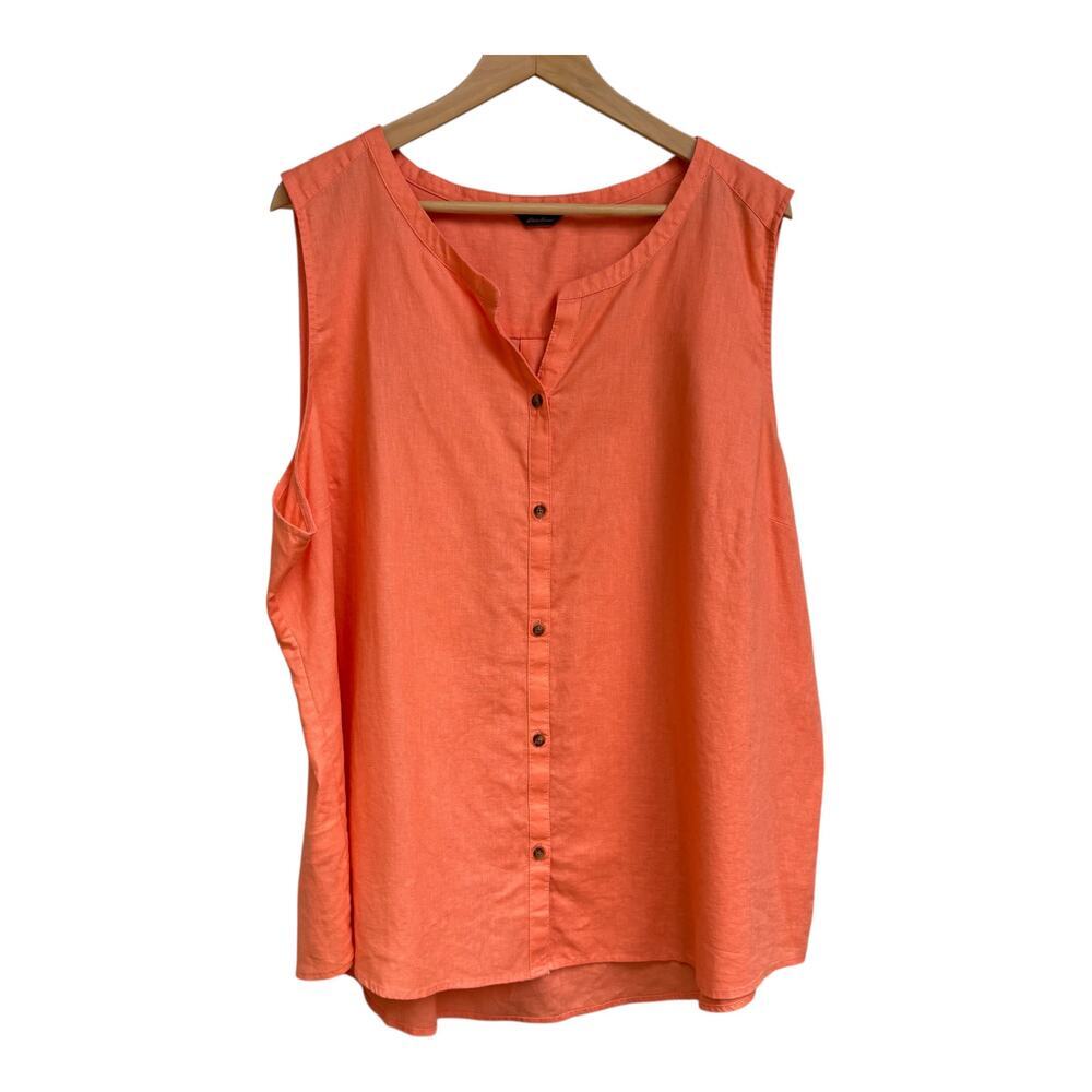 Eddie Bauer 55% Linen 45% Cotton Sleeveless Shirt Size XL Light Orange